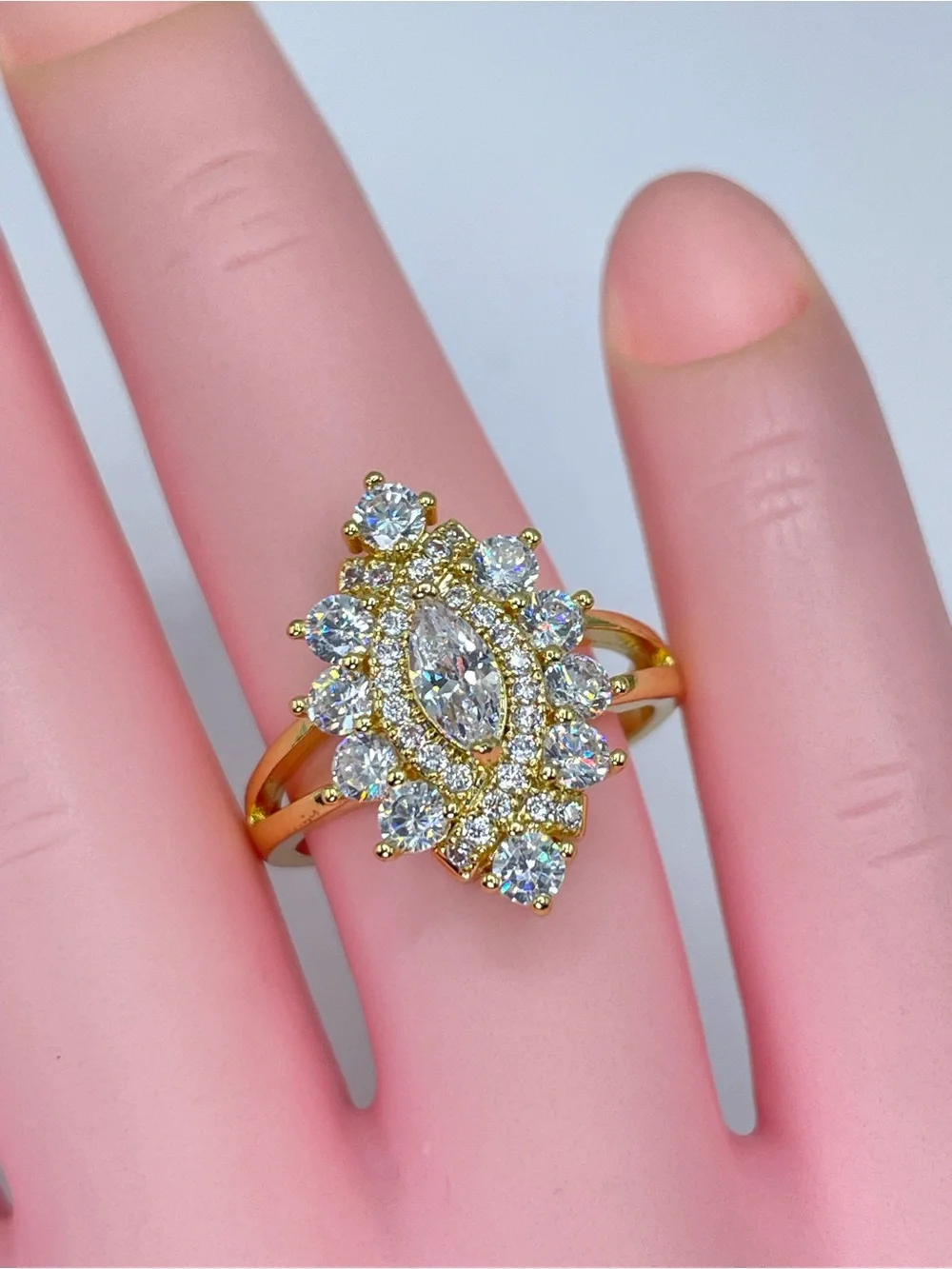 Swarovski Crystal Elements White Crystal Art Deco Ring Vintage Look Sz 6